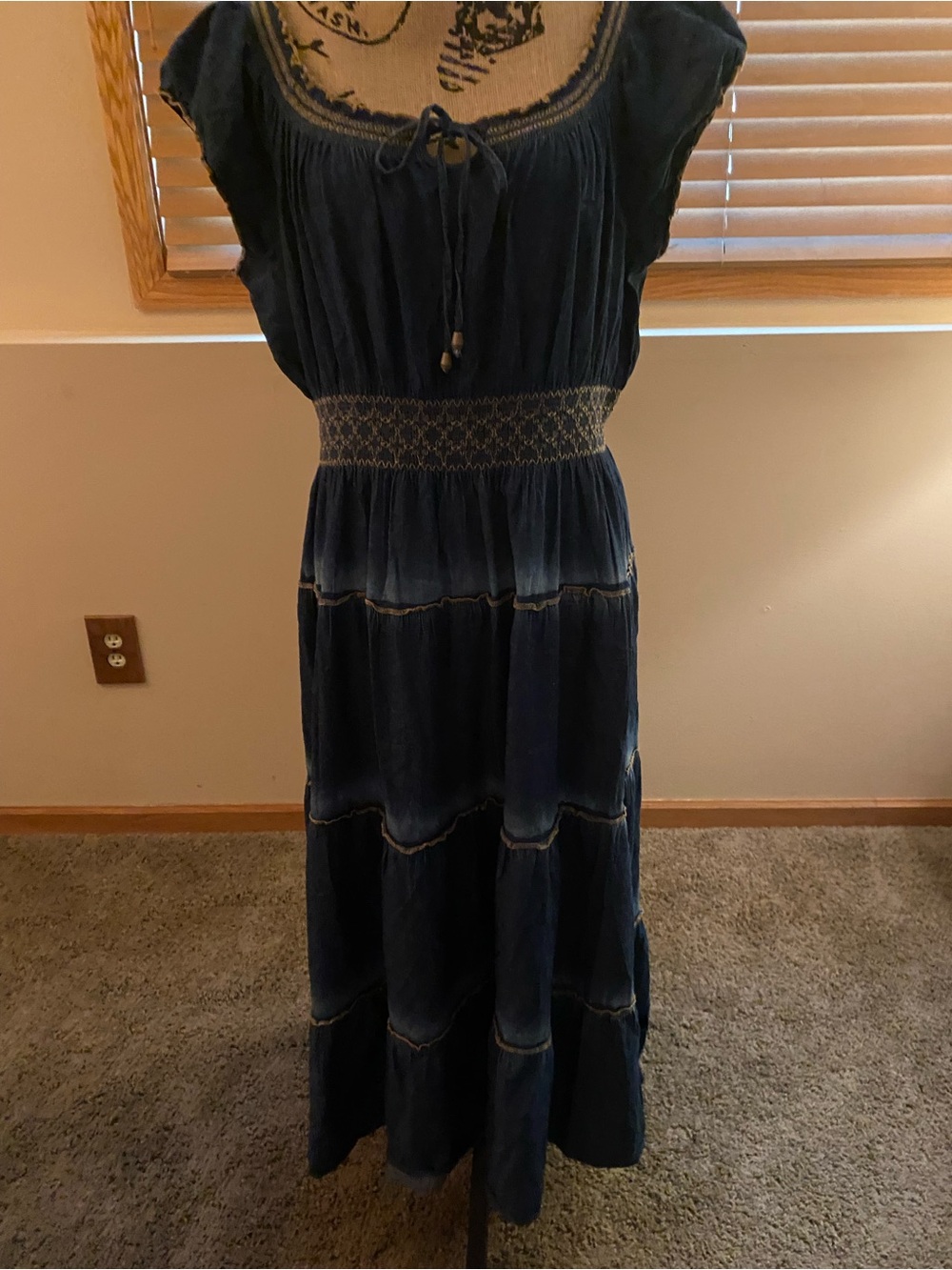 Source Unknown Navy Tiered Maxi Dress with Smocked Waist